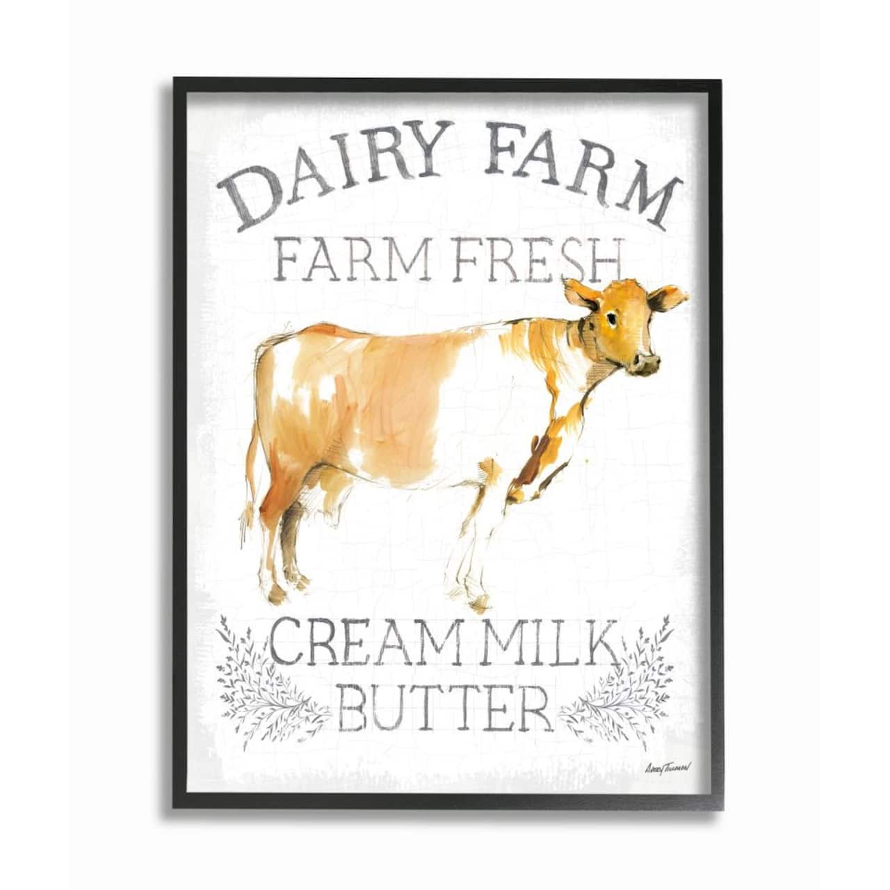 Stupell Industries Country Cow Watercolor Style with Black Frame Wall Accent
